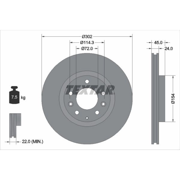 Textar 92261503 Bremsscheibe PRO Textar 92261503 Bremsscheibe PRO