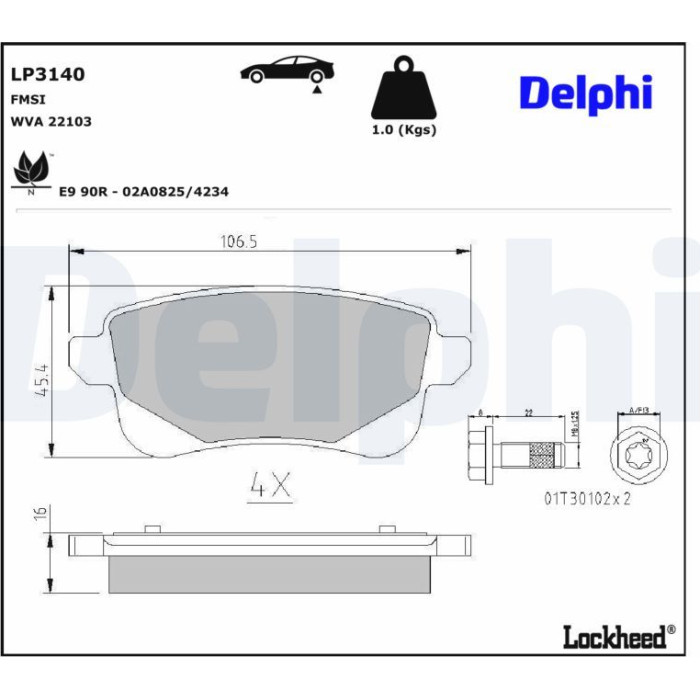 Delphi LP3140 Bremsbelagsatz, Scheibenbremse Delphi LP3140 Bremsbelagsatz, Scheibenbremse