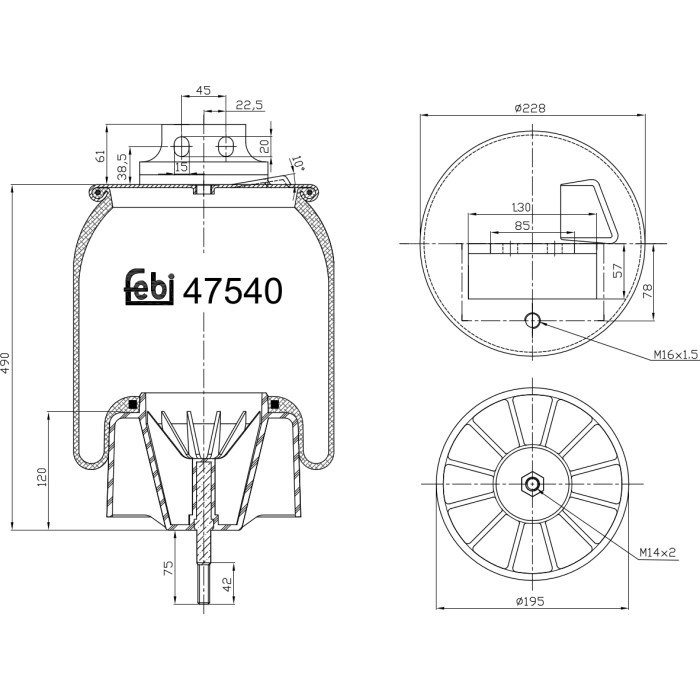 FEBI BILSTEIN 47540 Federbalg, Luftfederung FEBI BILSTEIN 47540 Federbalg, Luftfederung