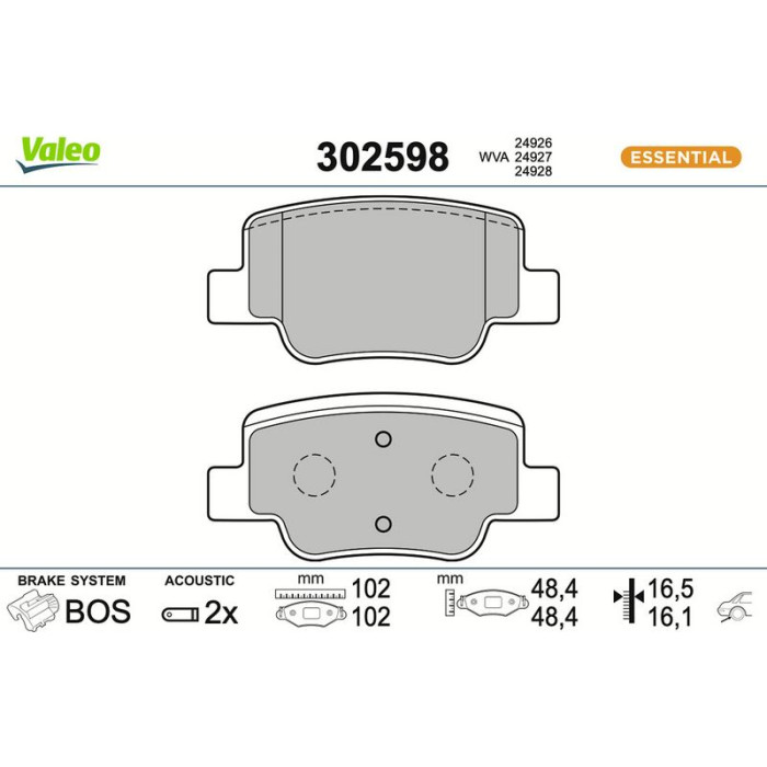 Valeo 302598 Bremsbelagsatz, Scheibenbremse ESSENTIAL Valeo 302598 Bremsbelagsatz, Scheibenbremse ESSENTIAL