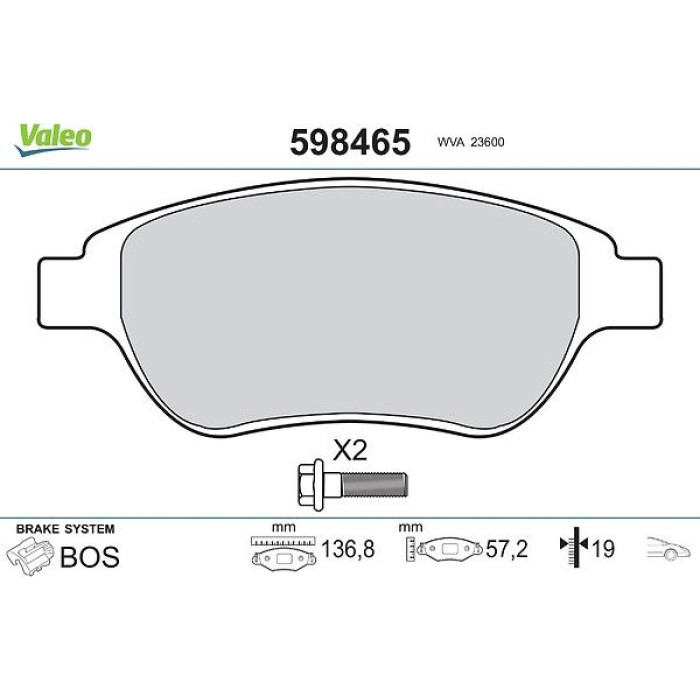 Valeo 598465 Bremsbelagsatz, Scheibenbremse