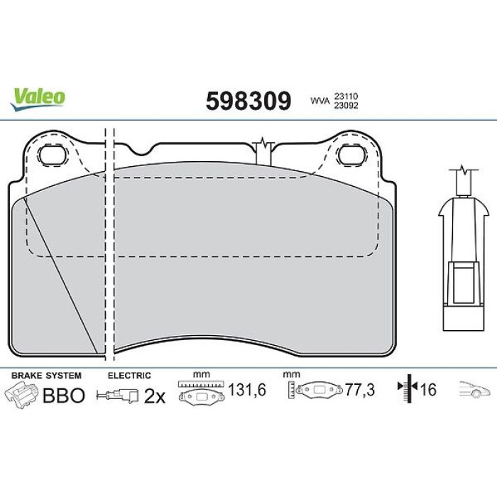 Valeo 598309 Bremsbelagsatz, Scheibenbremse Valeo 598309 Bremsbelagsatz, Scheibenbremse