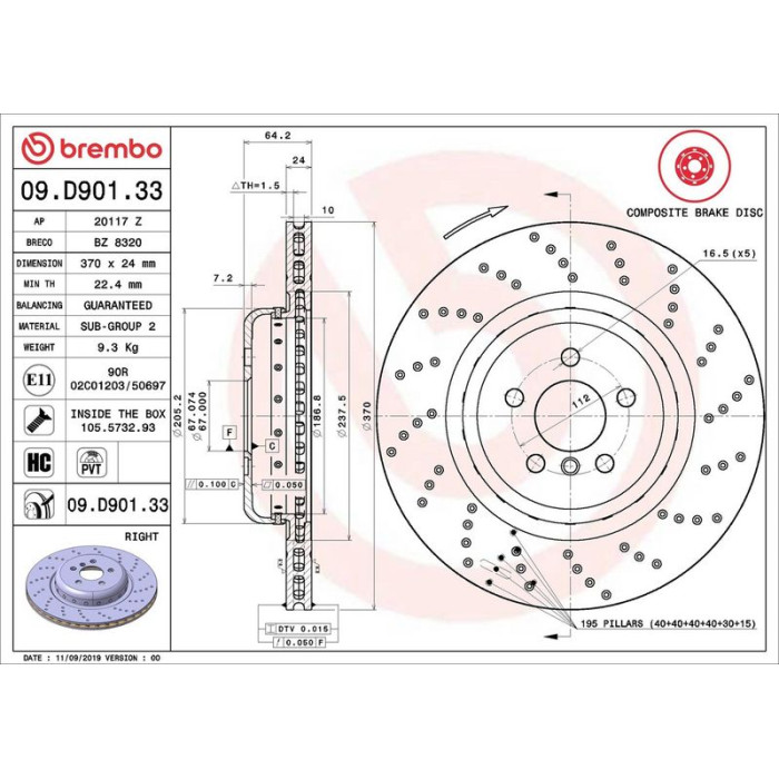 Brembo 09.D901.33 Bremsscheibe PRIME LINE - Composite Brembo 09.D901.33 Bremsscheibe PRIME LINE - Composite