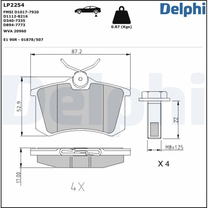 Delphi LP2254 Bremsbelagsatz, Scheibenbremse Delphi LP2254 Bremsbelagsatz, Scheibenbremse