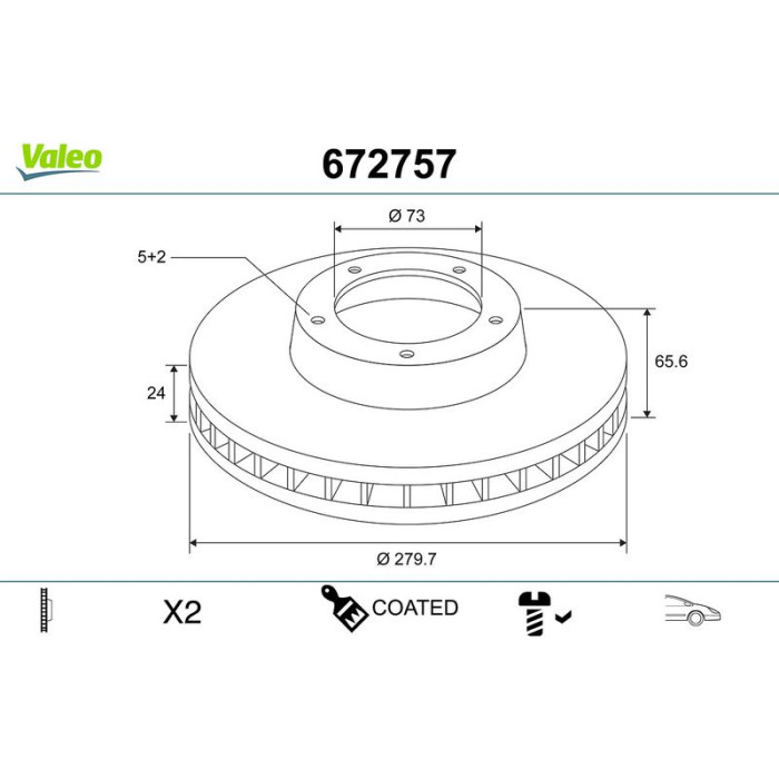 Valeo 672757 Bremsscheibe COATED Valeo 672757 Bremsscheibe COATED