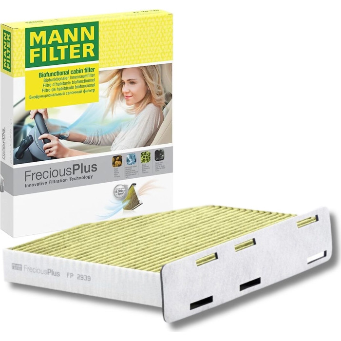 MANN-FILTER FP 2939 Innenraumfilter FreciousPlus Aktivkohlefilter mit Polyphenol, antibakteriell, Feinstaubfilter (PM 2.5)
