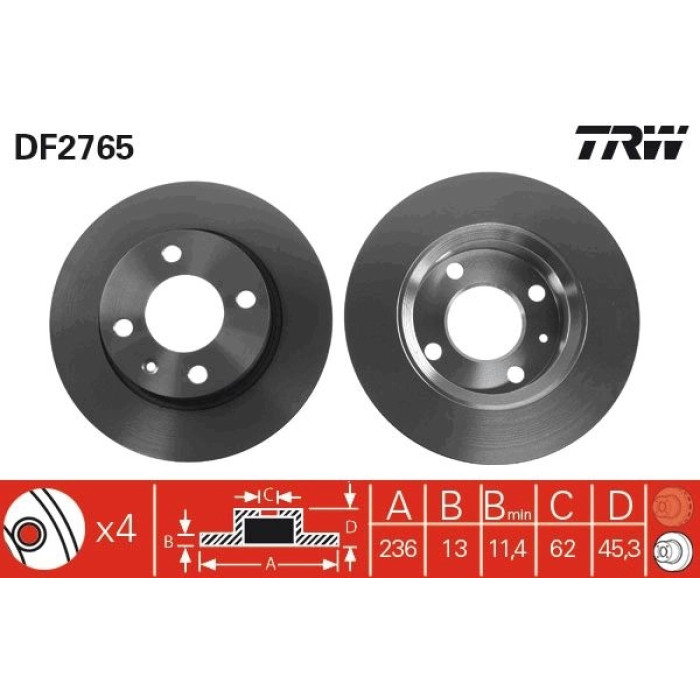 TRW DF2765 Bremsscheibe TRW DF2765 Bremsscheibe