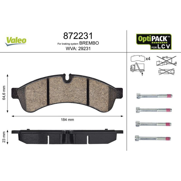 Valeo 872231 Bremsbelagsatz, Scheibenbremse OPTIPACK for LCV Valeo 872231 Bremsbelagsatz, Scheibenbremse OPTIPACK for LCV
