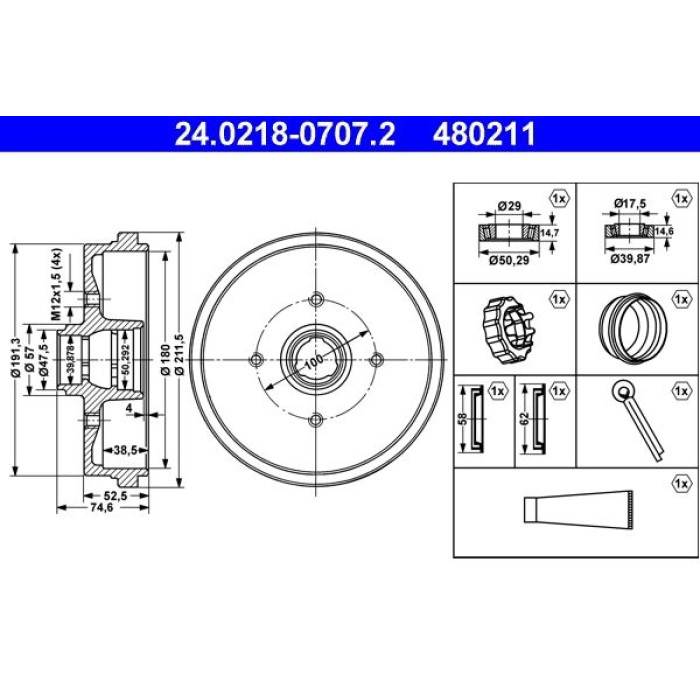 ATE 24.0218-0707.2 Bremstrommel