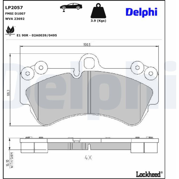 Delphi LP2057 Bremsbelagsatz, Scheibenbremse Delphi LP2057 Bremsbelagsatz, Scheibenbremse