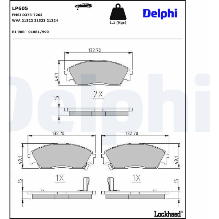 Delphi LP605 Bremsbelagsatz, Scheibenbremse