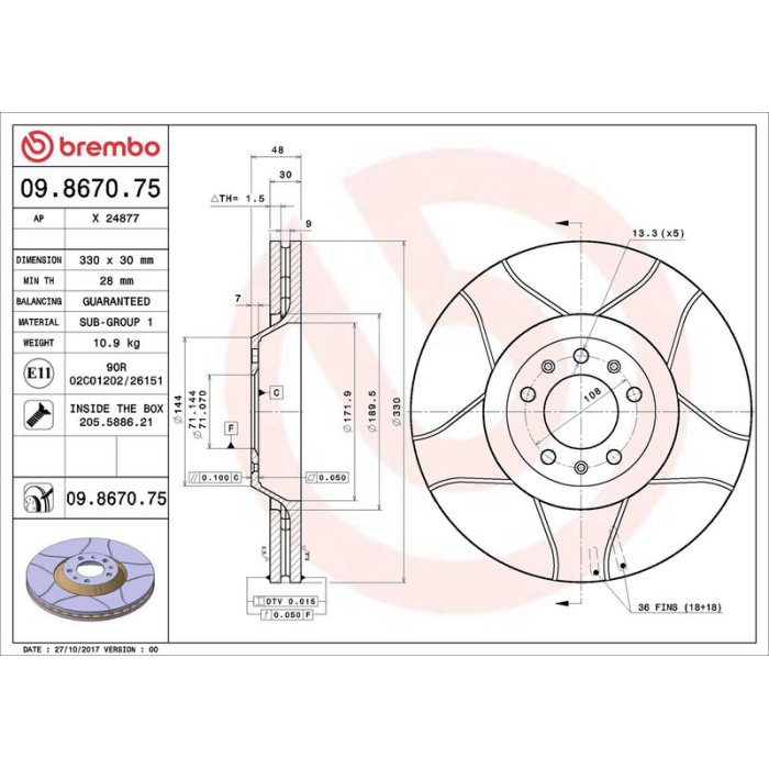 Brembo 09.8670.75 Bremsscheibe XTRA LINE - Max Brembo 09.8670.75 Bremsscheibe XTRA LINE - Max