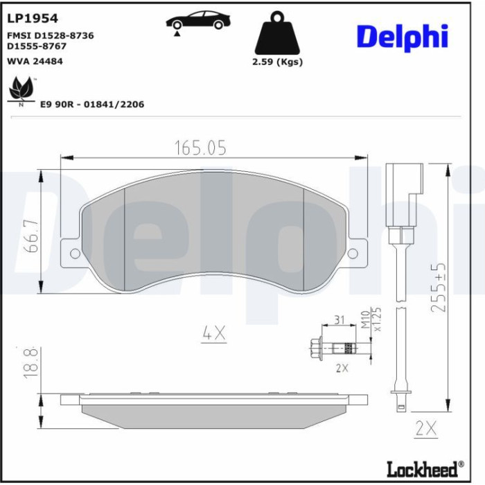 Delphi LP1954 Bremsbelagsatz, Scheibenbremse Delphi LP1954 Bremsbelagsatz, Scheibenbremse
