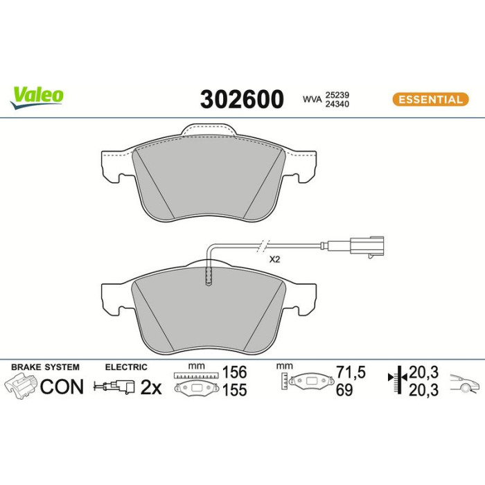 Valeo 302600 Bremsbelagsatz, Scheibenbremse ESSENTIAL Valeo 302600 Bremsbelagsatz, Scheibenbremse ESSENTIAL