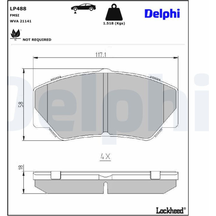 Delphi LP488 Bremsbelagsatz, Scheibenbremse Delphi LP488 Bremsbelagsatz, Scheibenbremse