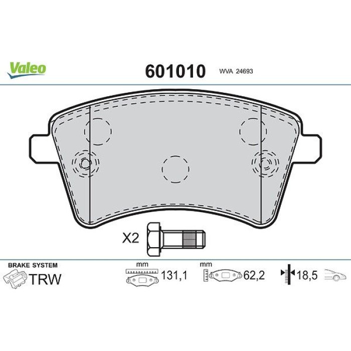 Valeo 601010 Bremsbelagsatz, Scheibenbremse Valeo 601010 Bremsbelagsatz, Scheibenbremse