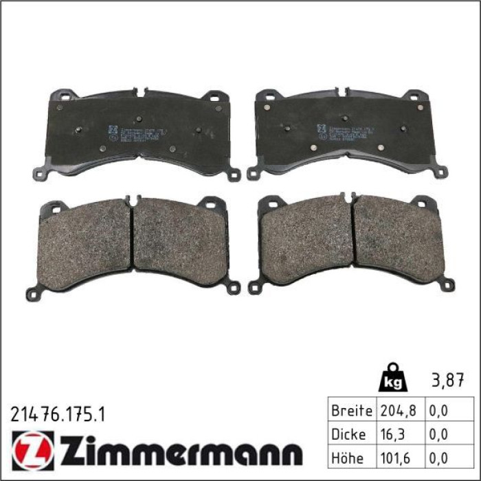 Zimmermann 21476.175.1 Bremsbelagsatz, Scheibenbremse