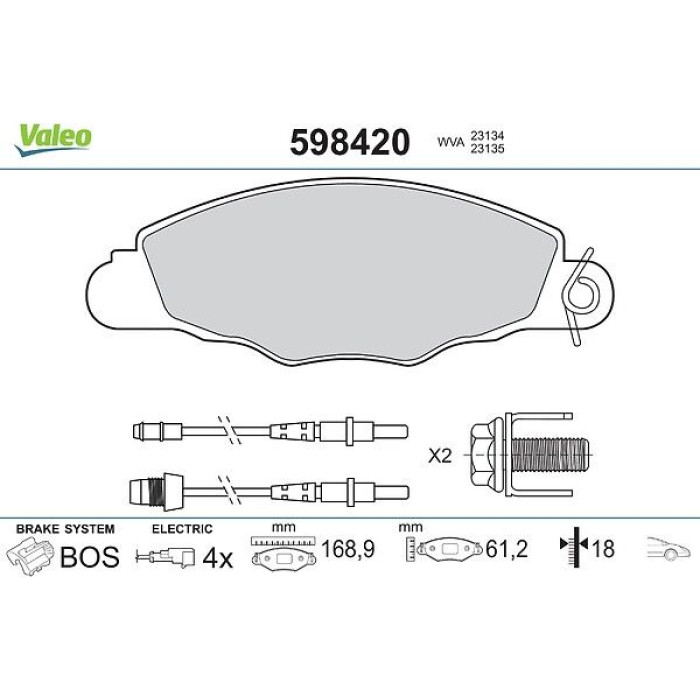 Valeo 598420 Bremsbelagsatz, Scheibenbremse Valeo 598420 Bremsbelagsatz, Scheibenbremse