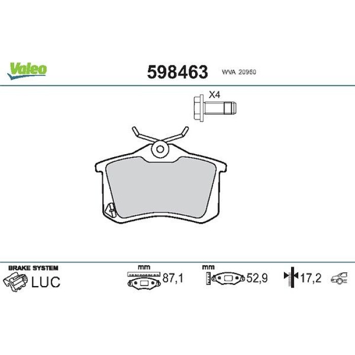 Valeo 598463 Bremsbelagsatz, Scheibenbremse Valeo 598463 Bremsbelagsatz, Scheibenbremse