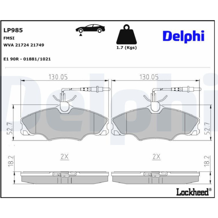 Delphi LP985 Bremsbelagsatz, Scheibenbremse Delphi LP985 Bremsbelagsatz, Scheibenbremse