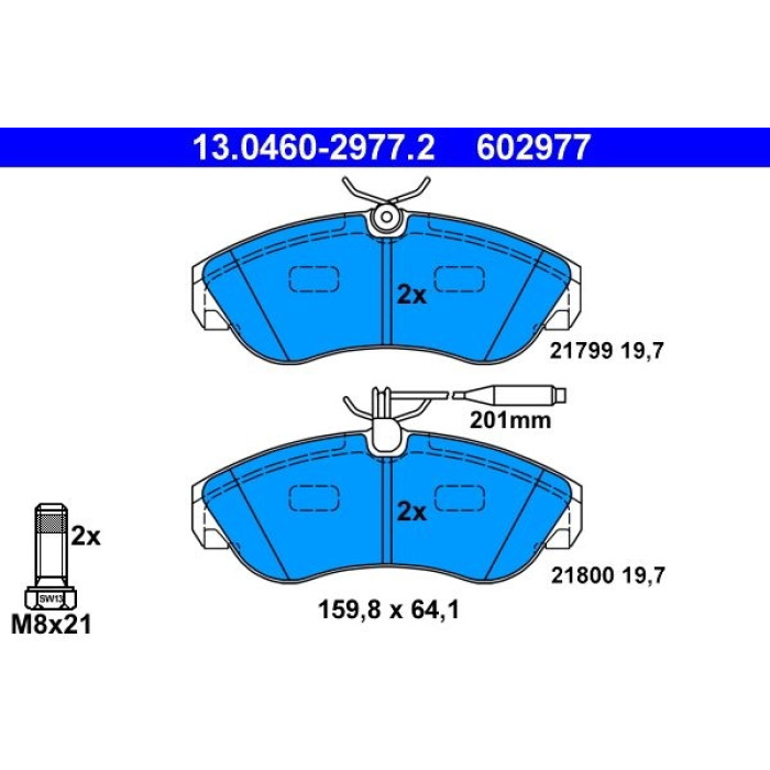 ATE 13.0460-2977.2 Bremsbelagsatz, Scheibenbremse