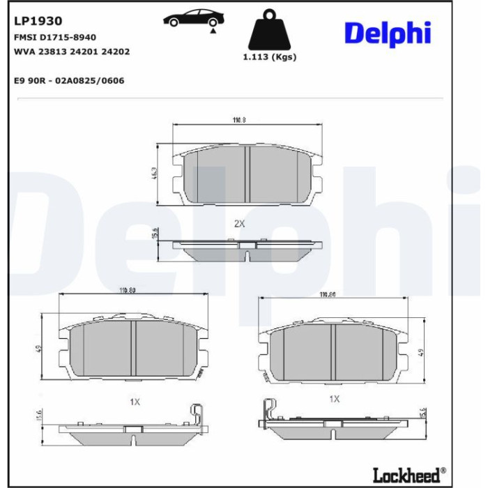 Delphi LP1930 Bremsbelagsatz, Scheibenbremse Delphi LP1930 Bremsbelagsatz, Scheibenbremse