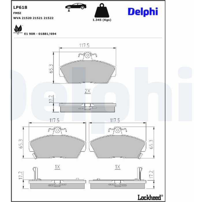 Delphi LP618 Bremsbelagsatz, Scheibenbremse Delphi LP618 Bremsbelagsatz, Scheibenbremse