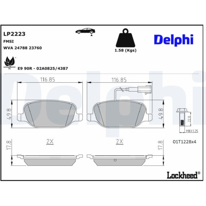 Delphi LP2223 Bremsbelagsatz, Scheibenbremse Delphi LP2223 Bremsbelagsatz, Scheibenbremse