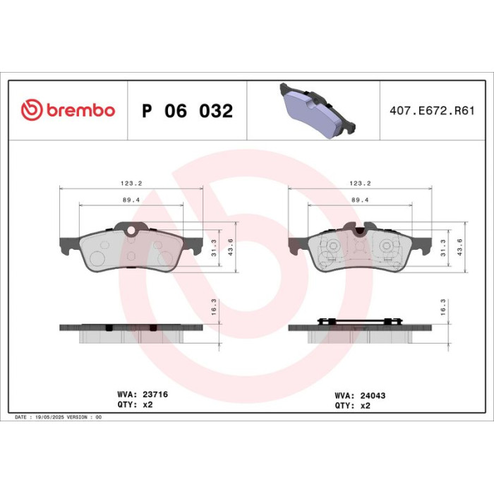 Brembo P 06 032 Bremsbelagsatz, Scheibenbremse PRIME LINE Brembo P 06 032 Bremsbelagsatz, Scheibenbremse PRIME LINE