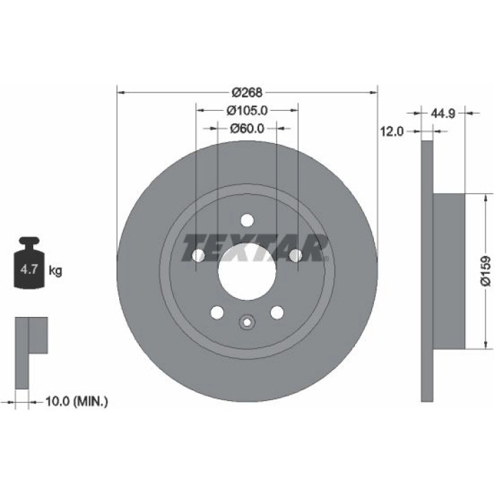 TEXTAR PRO 92205503 Bremsscheibe 268x12mm, 05/06x105, voll, beschichtet TEXTAR PRO 92205503 Bremsscheibe 268x12mm, 05/06x105, voll, beschichtet