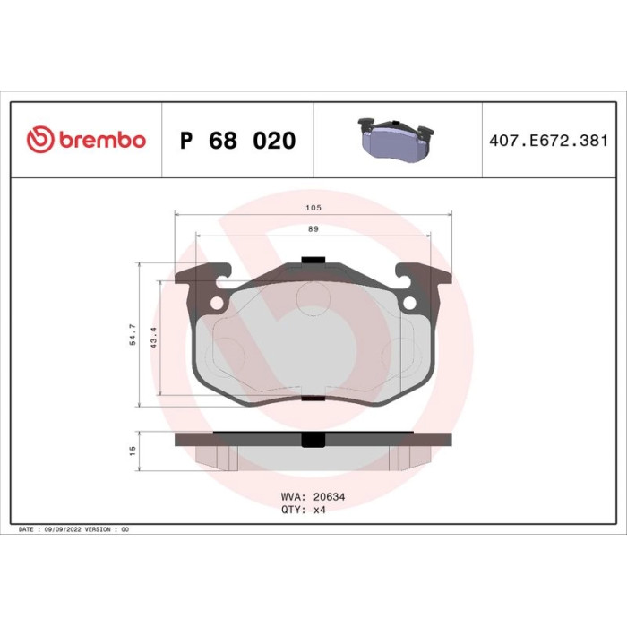 Brembo P 68 020 Bremsbelagsatz, Scheibenbremse PRIME LINE
