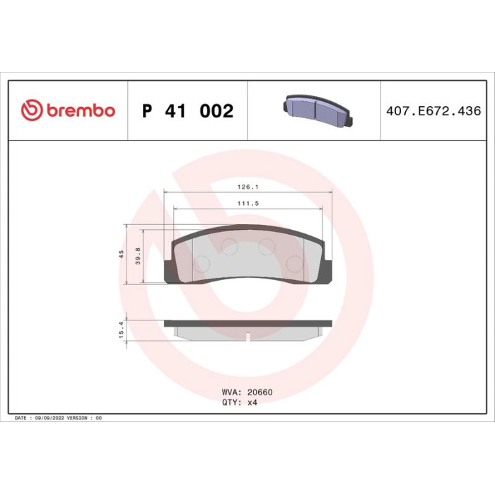 Brembo P 41 002 Bremsbelagsatz, Scheibenbremse PRIME LINE Brembo P 41 002 Bremsbelagsatz, Scheibenbremse PRIME LINE