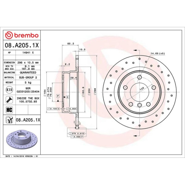 Brembo 08.A205.1X Bremsscheibe XTRA LINE