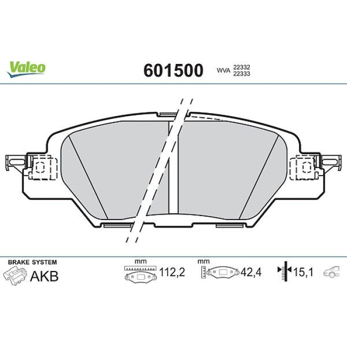Valeo 601500 Bremsbelagsatz, Scheibenbremse Valeo 601500 Bremsbelagsatz, Scheibenbremse