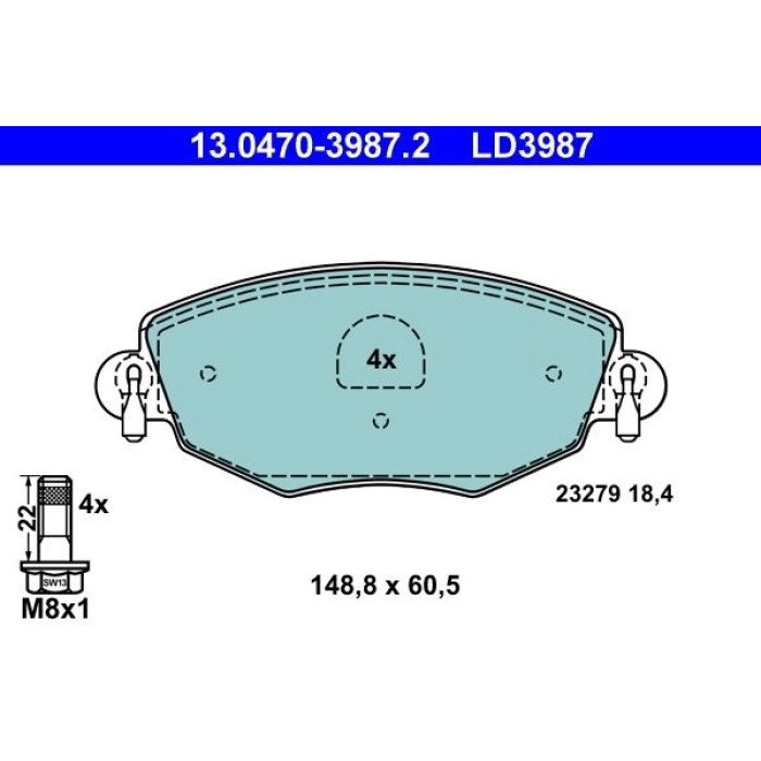 ATE 13.0470-3987.2 Bremsbelagsatz, Scheibenbremse Ceramic