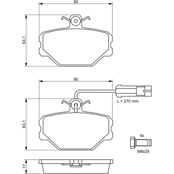 BOSCH 0 986 491 050 Bremsbelagsatz, Scheibenbremse BOSCH 0 986 491 050 Bremsbelagsatz, Scheibenbremse
