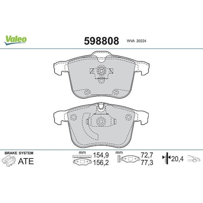 Valeo 598808 Bremsbelagsatz, Scheibenbremse