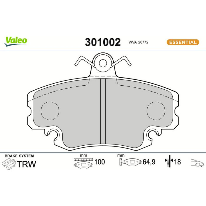 Valeo 301002 Bremsbelagsatz, Scheibenbremse ESSENTIAL