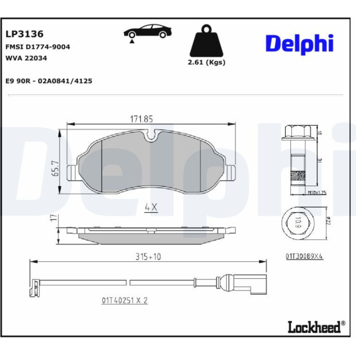 Delphi LP3136 Bremsbelagsatz, Scheibenbremse Delphi LP3136 Bremsbelagsatz, Scheibenbremse