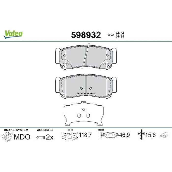 Valeo 598932 Bremsbelagsatz, Scheibenbremse Valeo 598932 Bremsbelagsatz, Scheibenbremse