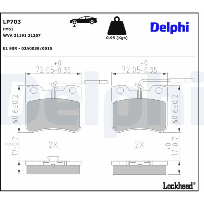 Delphi LP703 Bremsbelagsatz, Scheibenbremse Delphi LP703 Bremsbelagsatz, Scheibenbremse