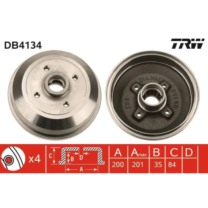 TRW DB4134 Bremstrommel TRW DB4134 Bremstrommel