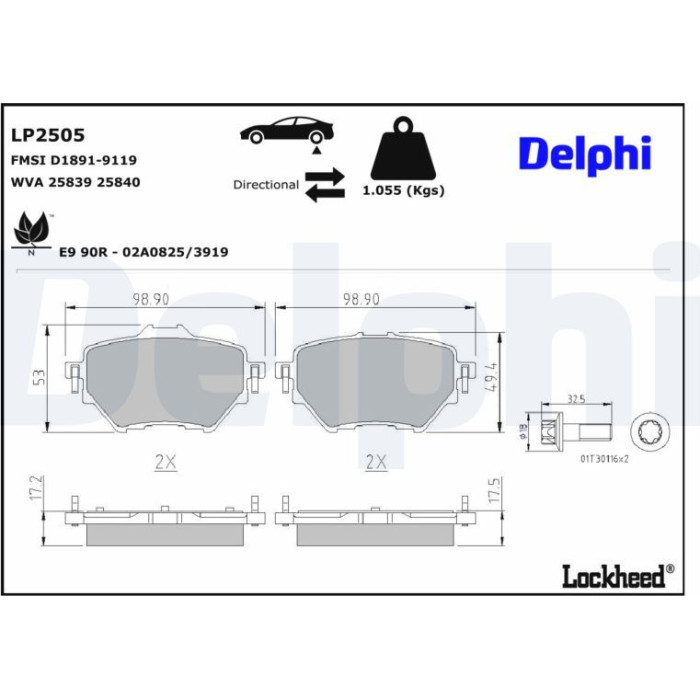 Delphi LP2505 Bremsbelagsatz, Scheibenbremse Delphi LP2505 Bremsbelagsatz, Scheibenbremse