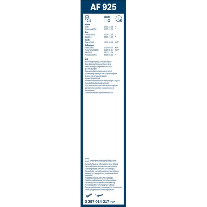 BOSCH AF 925 Scheibenwischer Aerofit 3 397 014 217 BOSCH AF 925 Scheibenwischer Aerofit 3 397 014 217