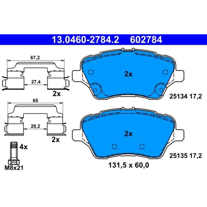 ATE 13.0460-2784.2 Bremsbelagsatz, Scheibenbremse ATE 13.0460-2784.2 Bremsbelagsatz, Scheibenbremse