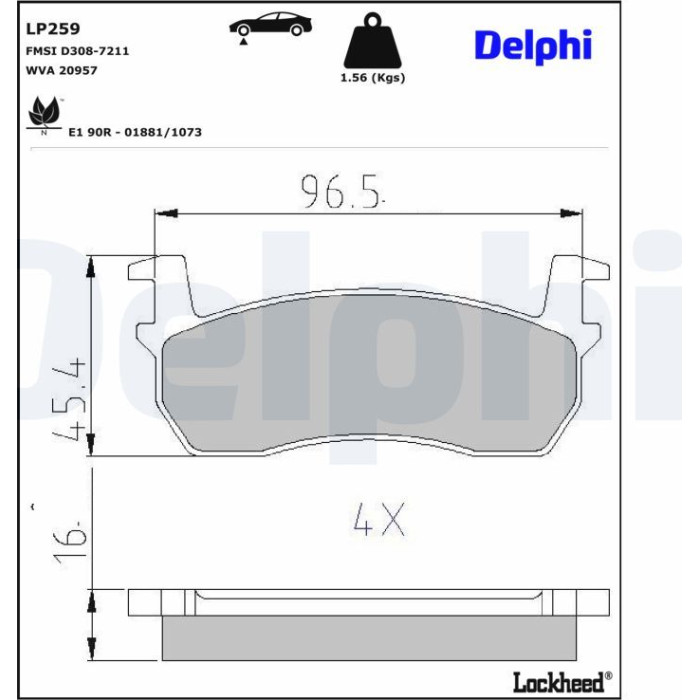 Delphi LP259 Bremsbelagsatz, Scheibenbremse Delphi LP259 Bremsbelagsatz, Scheibenbremse
