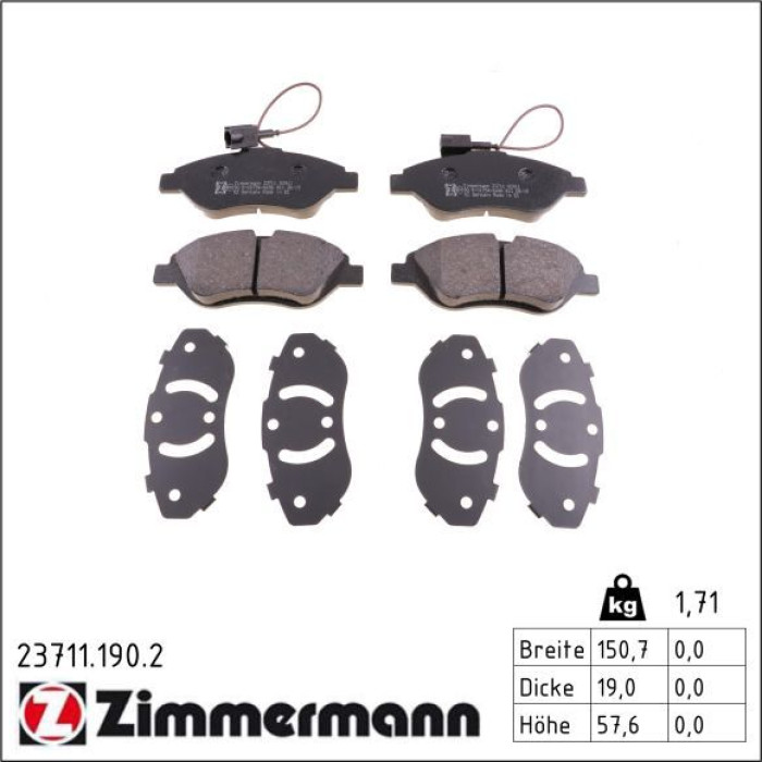 Zimmermann 23711.190.2 Bremsbelagsatz, Scheibenbremse Zimmermann 23711.190.2 Bremsbelagsatz, Scheibenbremse