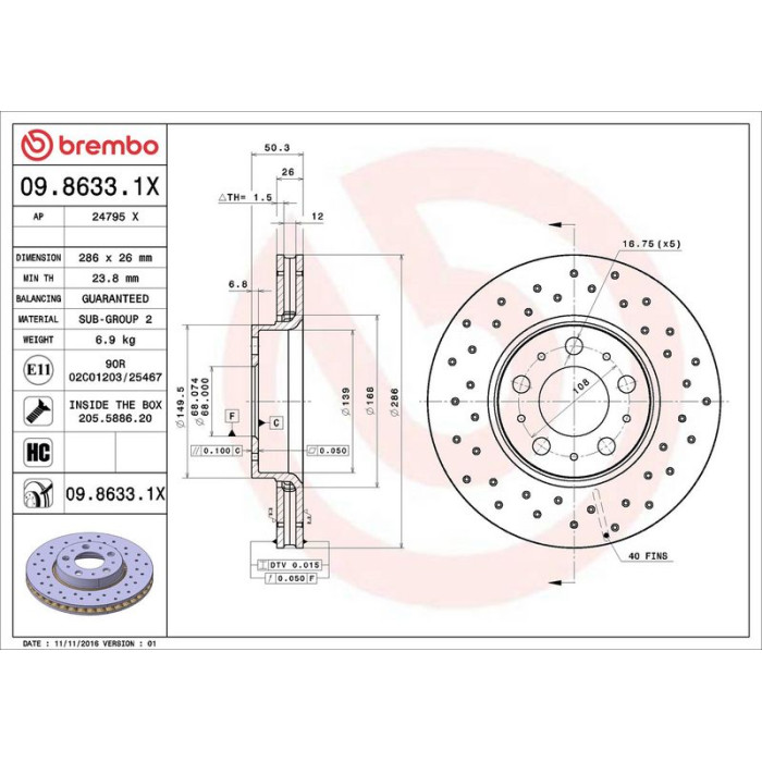 Brembo 09.8633.1X Bremsscheibe XTRA LINE Brembo 09.8633.1X Bremsscheibe XTRA LINE