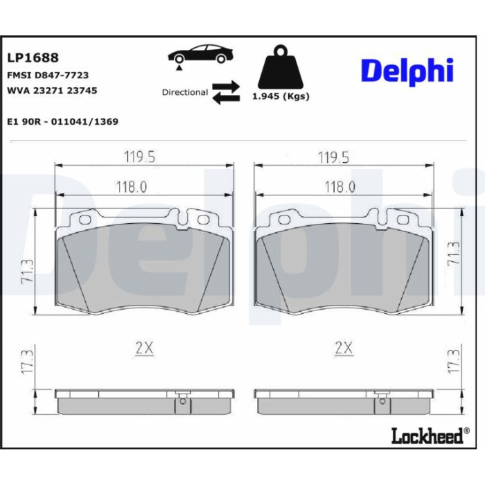 Delphi LP1688 Bremsbelagsatz, Scheibenbremse