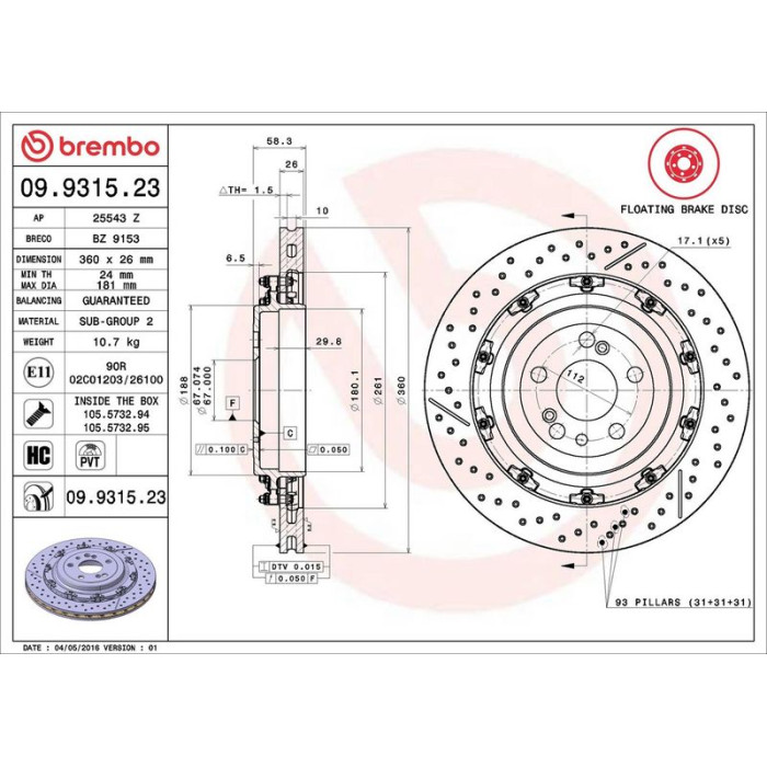 Brembo 09.9315.23 Bremsscheibe PRIME LINE - Floating